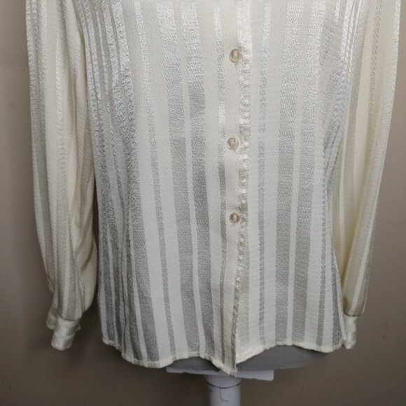 Vintage 80's Cream Blouse Size L - Picture 5 of 15
